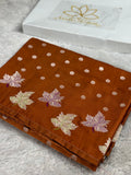 Mustard Yellow Mashru Kataan Silk Saree with Zari Buta Design & Leaf Border | MKS603