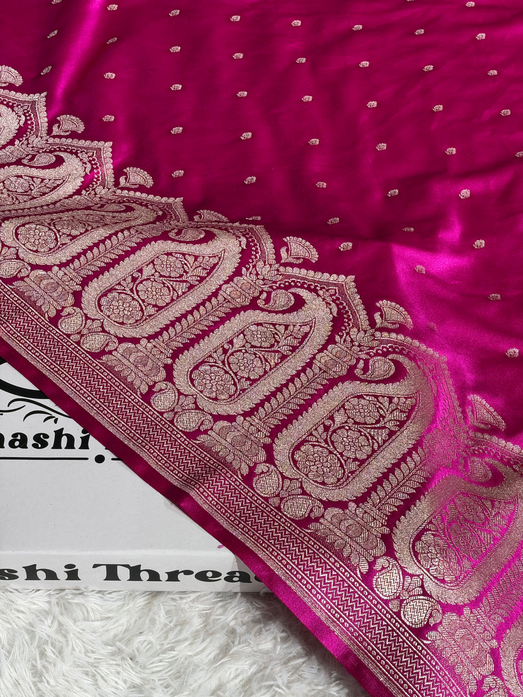 Banarasi Mashru Kataan Silk Saree in Rani Pink | Ikkat Buti Woven Design with Rich Zari Pallu | MKS854