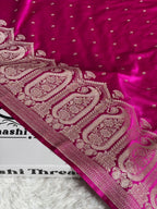 Banarasi Mashru Kataan Silk Saree in Rani Pink | Ikkat Buti Woven Design with Rich Zari Pallu | MKS854