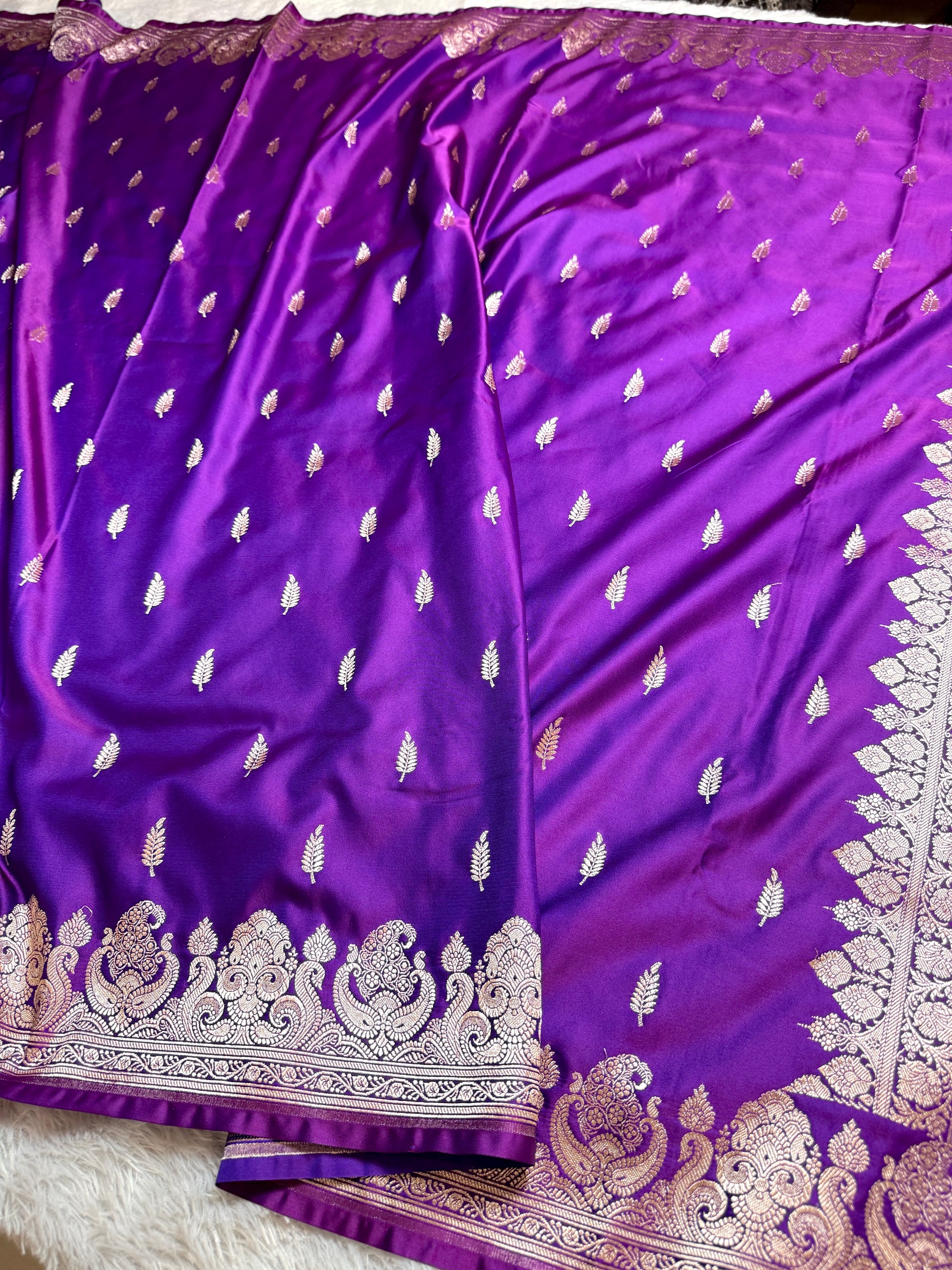 Purple Banarasi Mashru Silk Saree with Jacquard Woven Fancy Buta Design MKS092