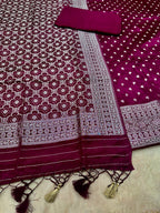 ✨ Banarasi Jacquard Gap Buti HO Silk 3-Piece Unstitched Dress Material MSS17