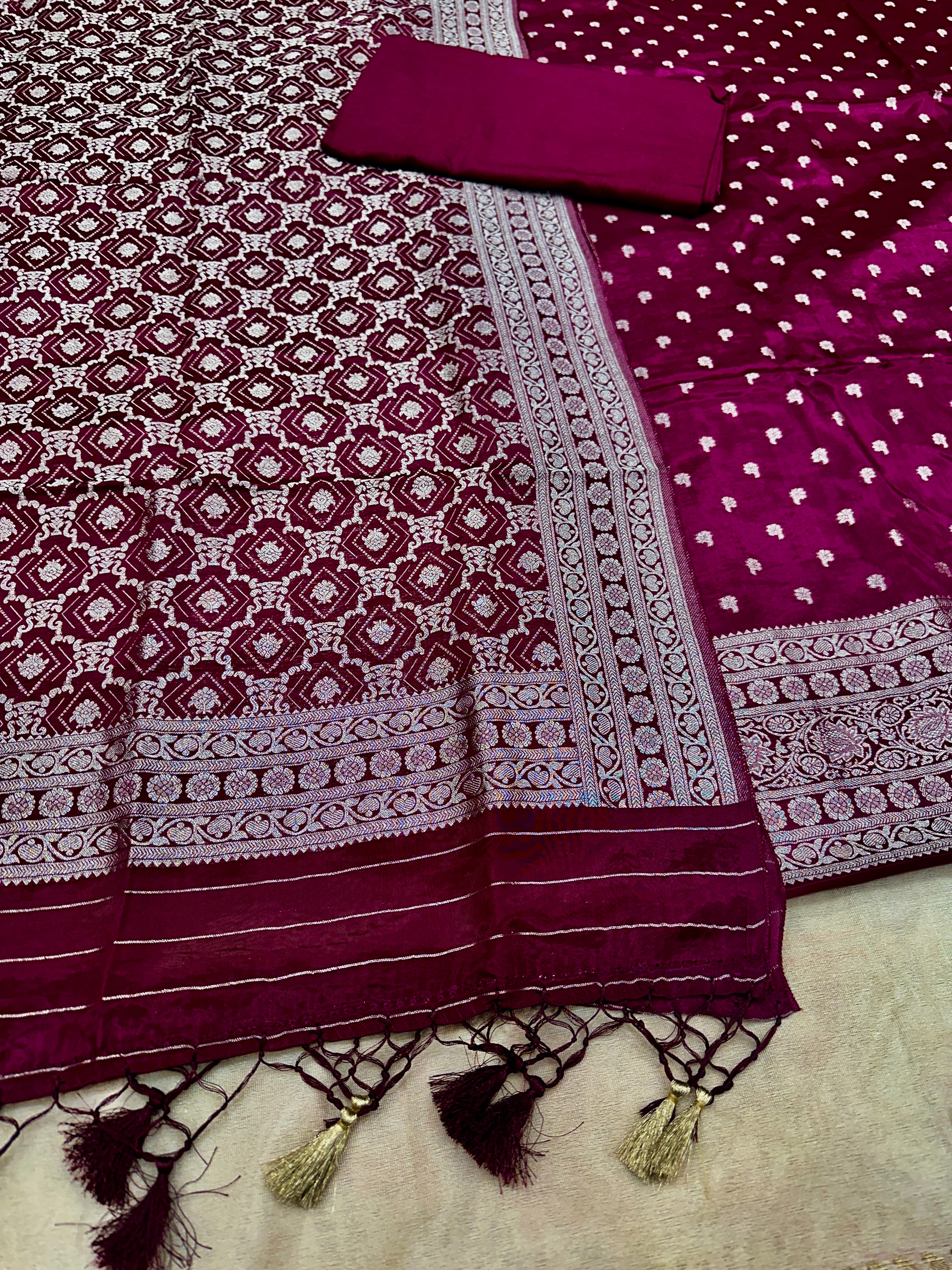 ✨ Banarasi Jacquard Gap Buti HO Silk 3-Piece Unstitched Dress Material MSS17