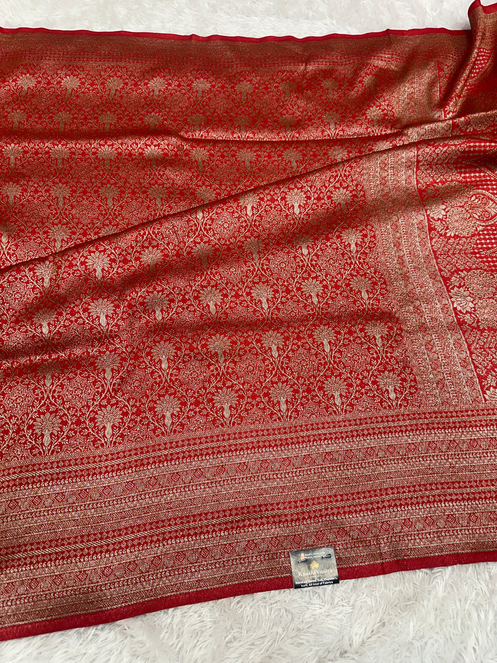Red Banarasi Dupion Silk Saree with Embossed Antique Zari Weaving & Rich Antique Zari Pallu | STF81