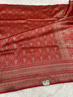 Red Banarasi Dupion Silk Saree with Embossed Antique Zari Weaving & Rich Antique Zari Pallu | STF81