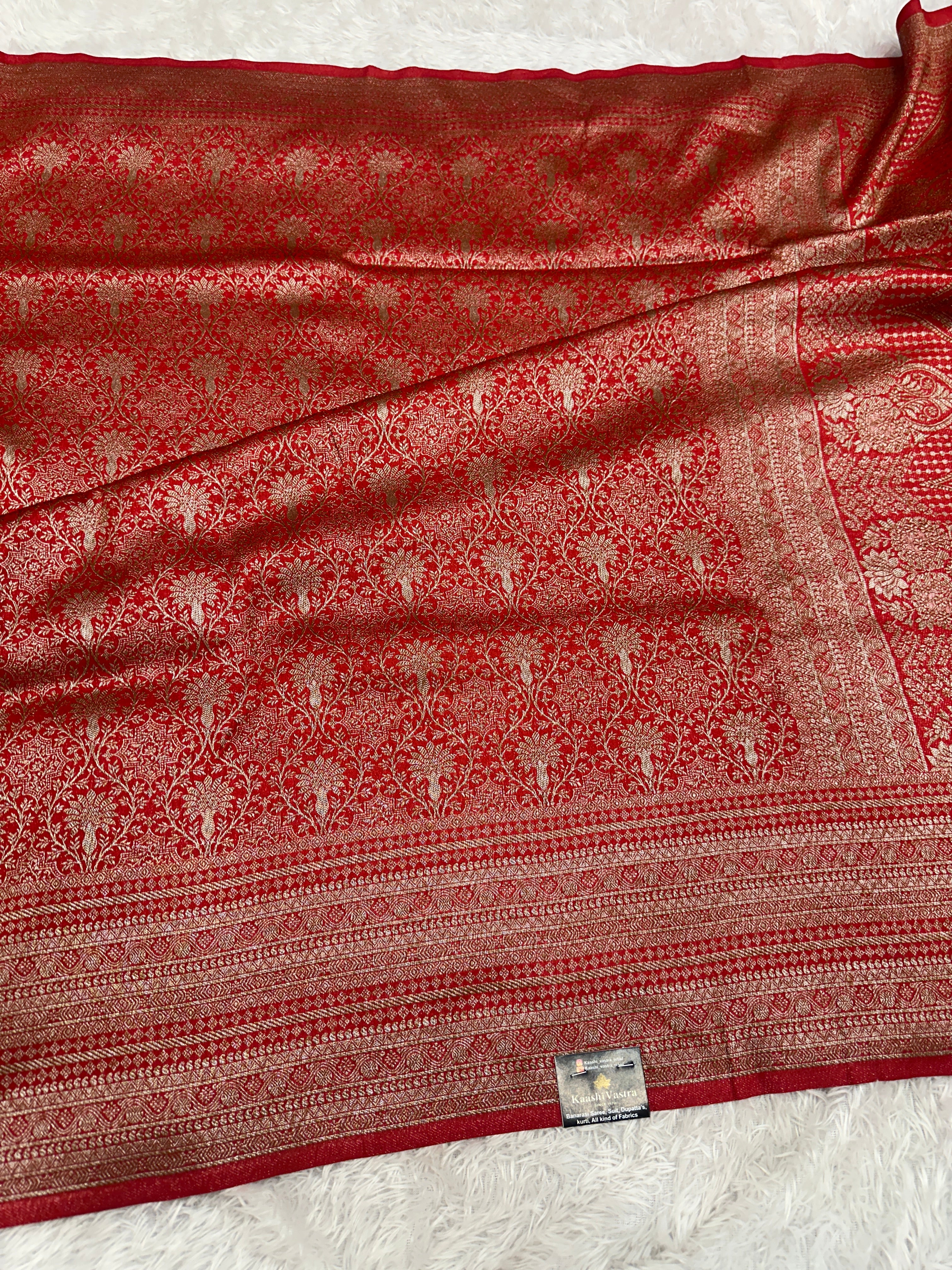 Red Banarasi Dupion Silk Saree with Embossed Antique Zari Weaving & Rich Antique Zari Pallu | STF81