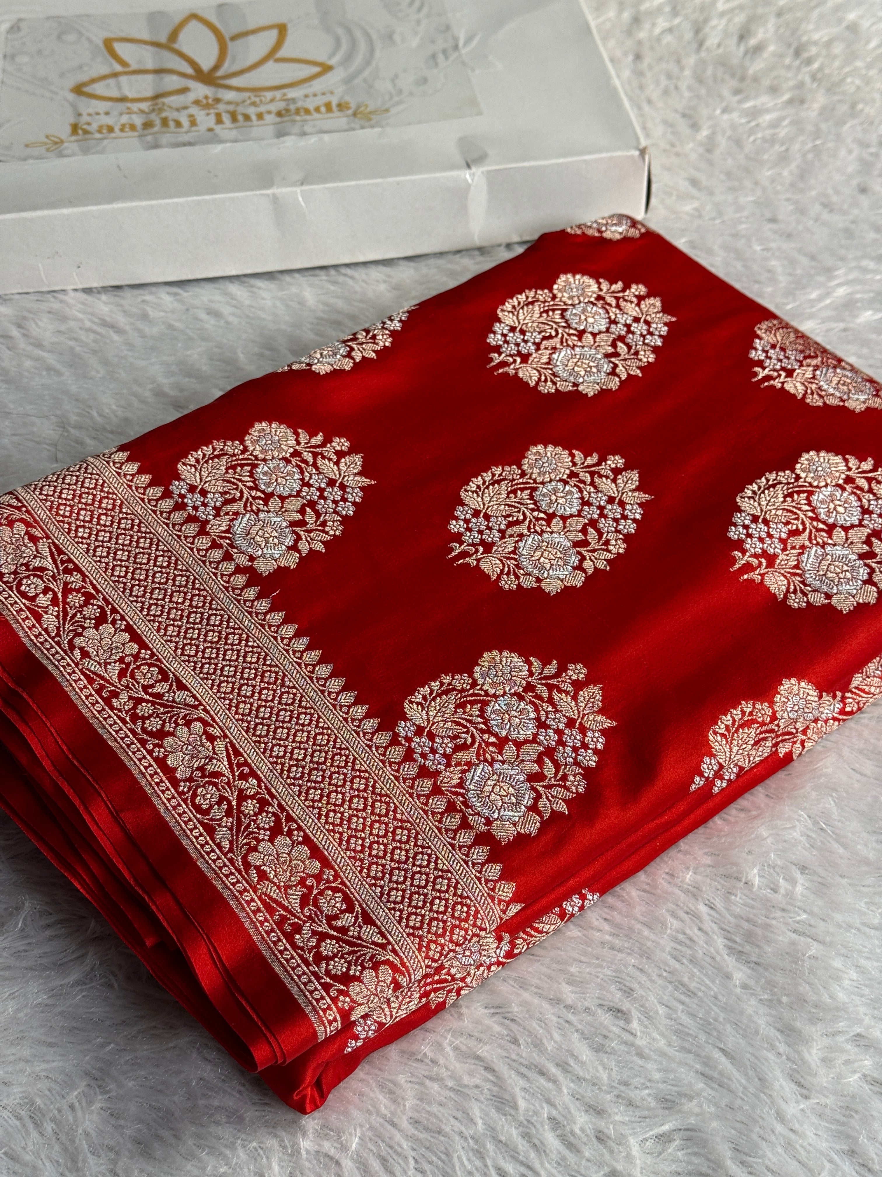 Elegant Mashru Kataan Silk Saree with Meenakari Buta Weaving & Rich Zari Pallu | MKS702