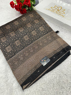 Black Banarasi Dupion Silk Saree with Embossed Antique Zari Weaving & Rich Antique Zari Pallu | STF101