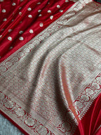 Royal Red Mashru Kataan Silk Saree with Rich Banarasi Weaving – MKS669