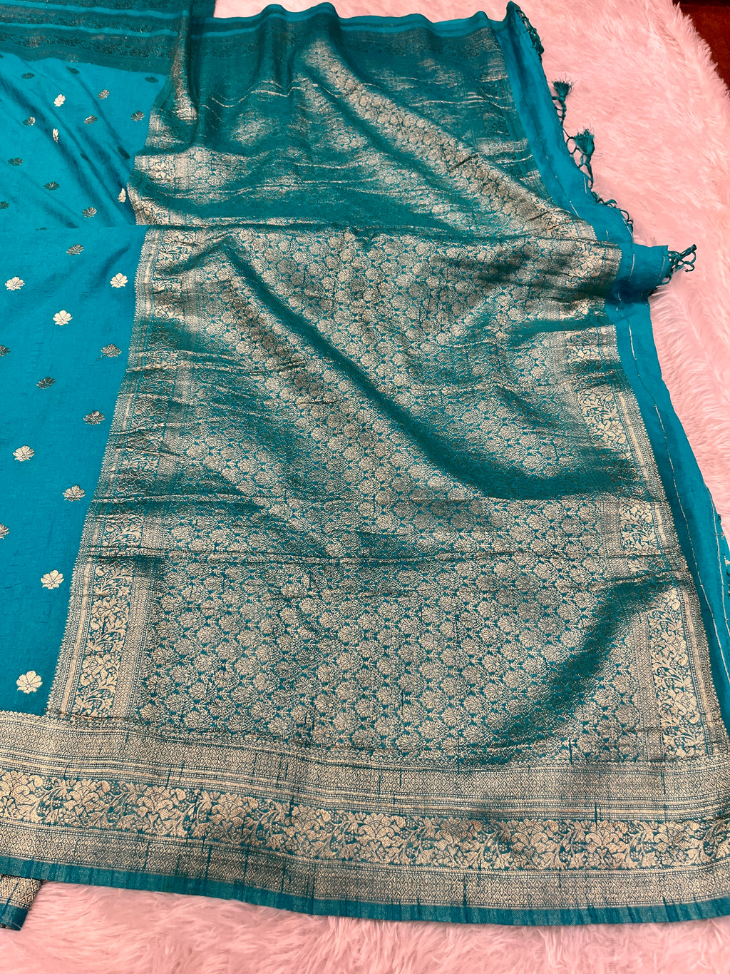 Raw Silk Light blue  Buti Saree RS001