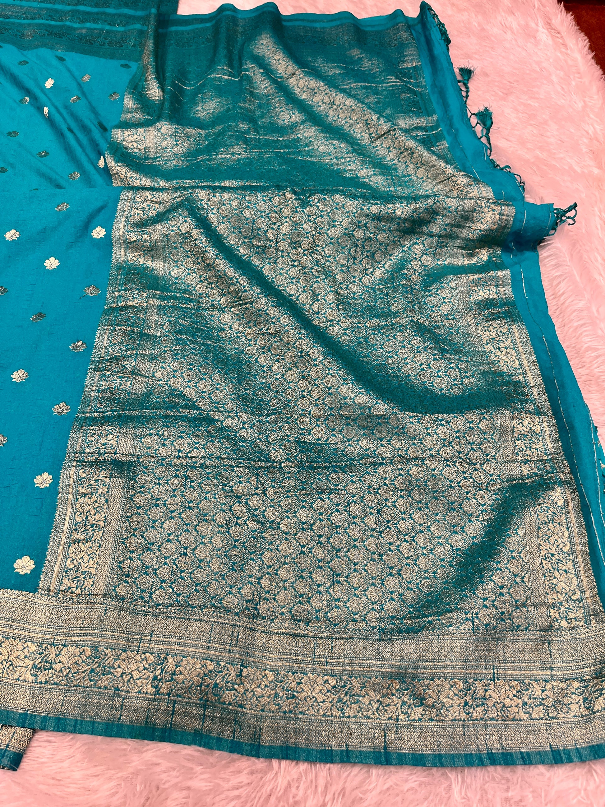 Raw Silk Light blue  Buti Saree RS001