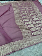 Pure Silk Georgette Burgundy & Light Pink Banarasi Saree with Nimzari Woven Border & Rich Zari Pallu PS154