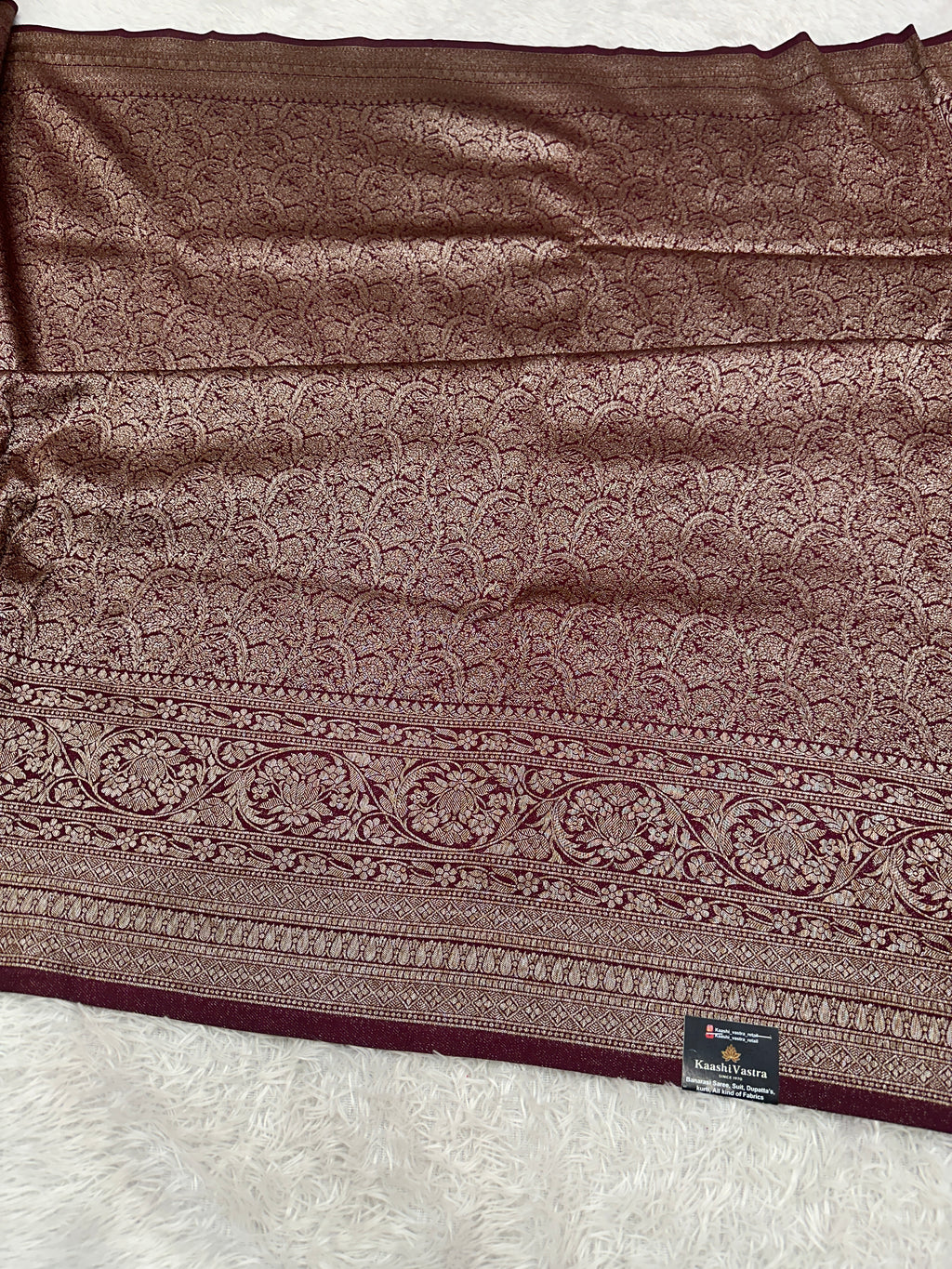 Wine Banarasi Dupion Silk Saree with Embossed Antique Zari Weaving & Rich Antique Zari Pallu | STF65