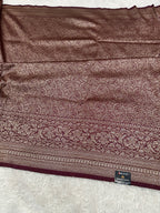 Wine Banarasi Dupion Silk Saree with Embossed Antique Zari Weaving & Rich Antique Zari Pallu | STF65