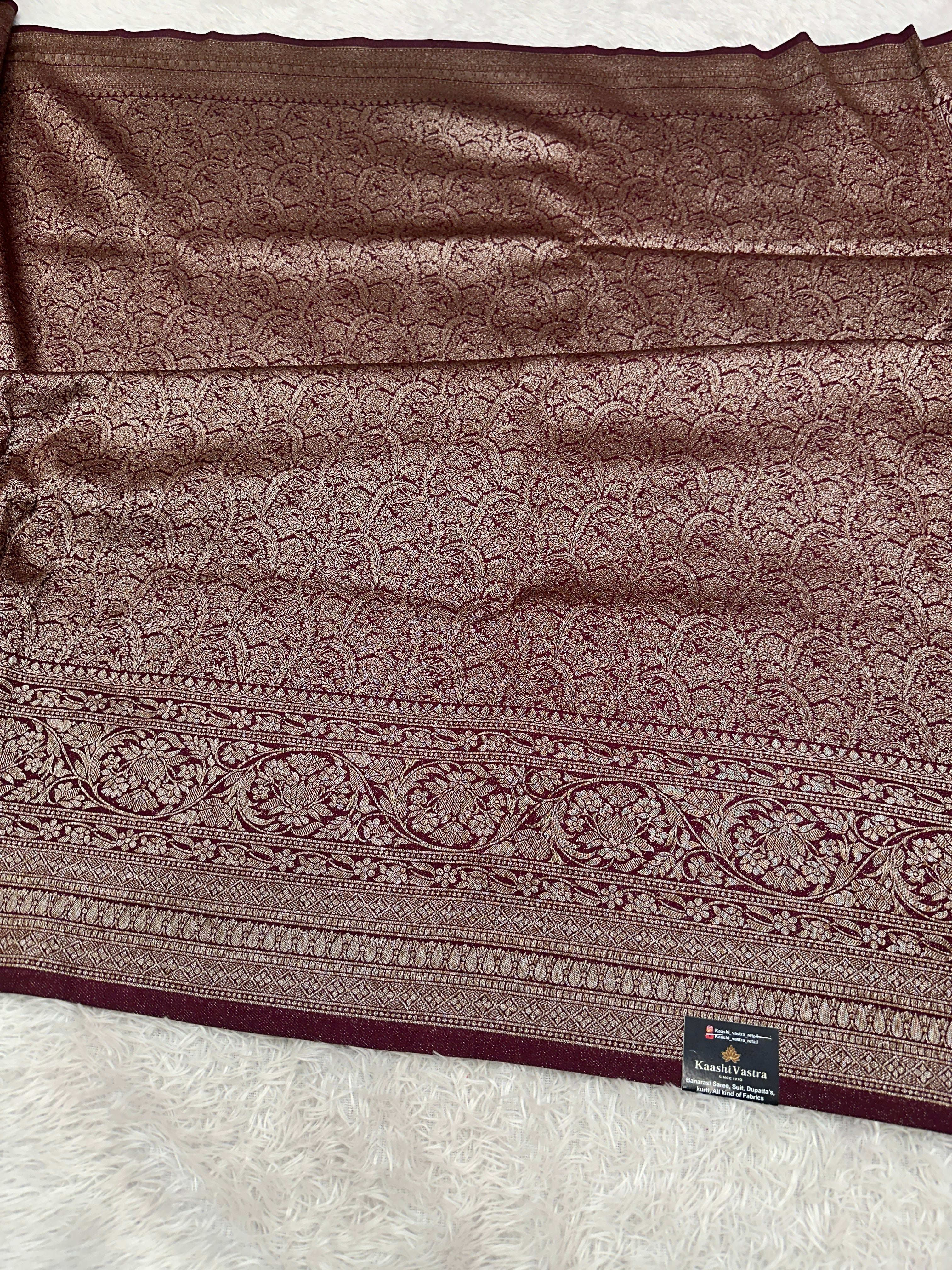Wine Banarasi Dupion Silk Saree with Embossed Antique Zari Weaving & Rich Antique Zari Pallu | STF65
