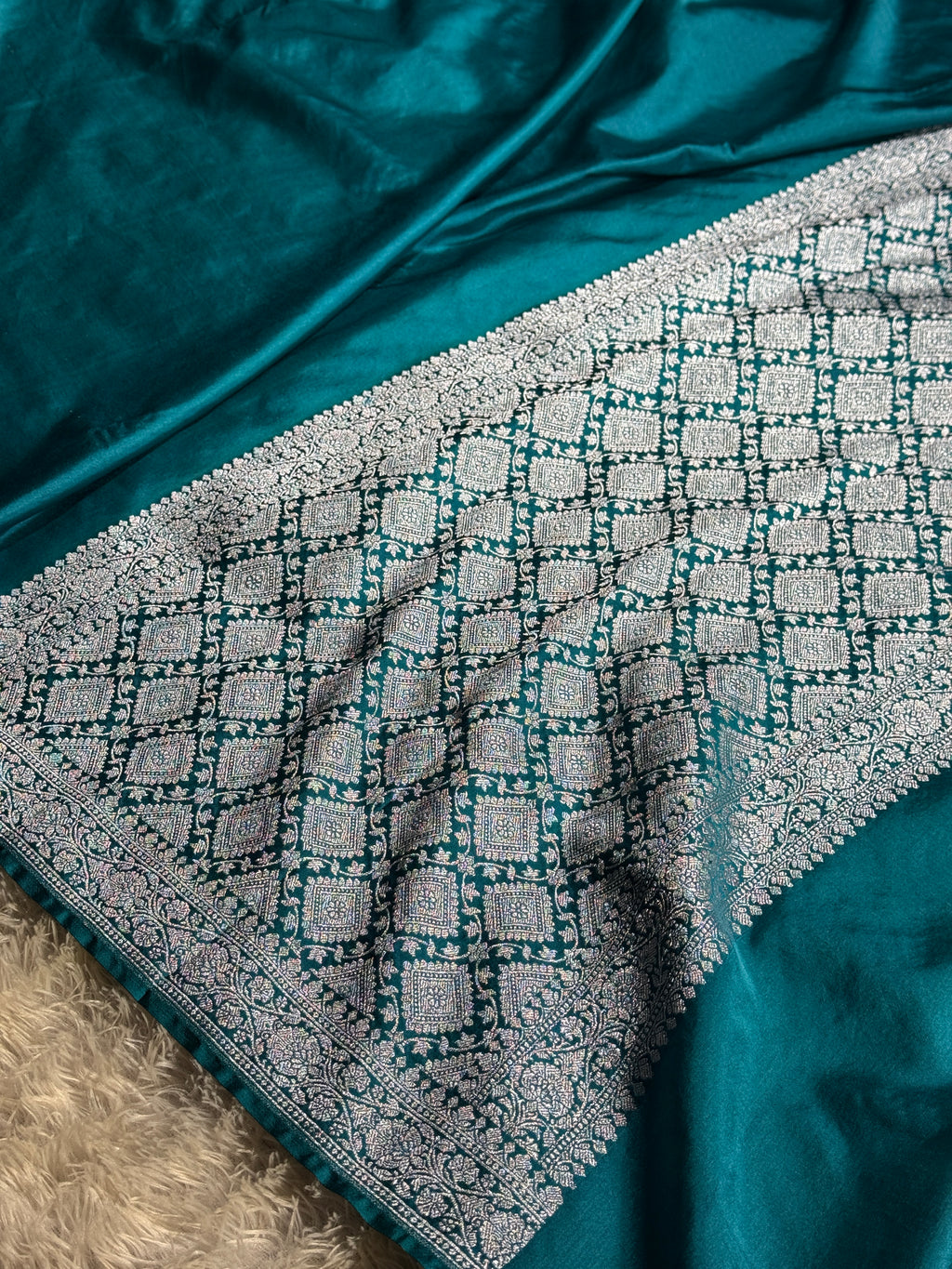 Rama Blue Banarasi Mashru Silk Saree with Pallu Border Woven Design MKS162