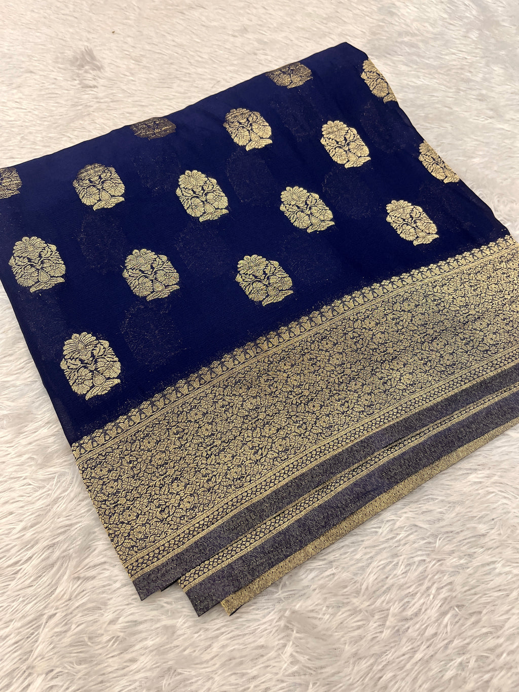 Chinon Silk Royal Buta   Design Navy blue  Saree CN08