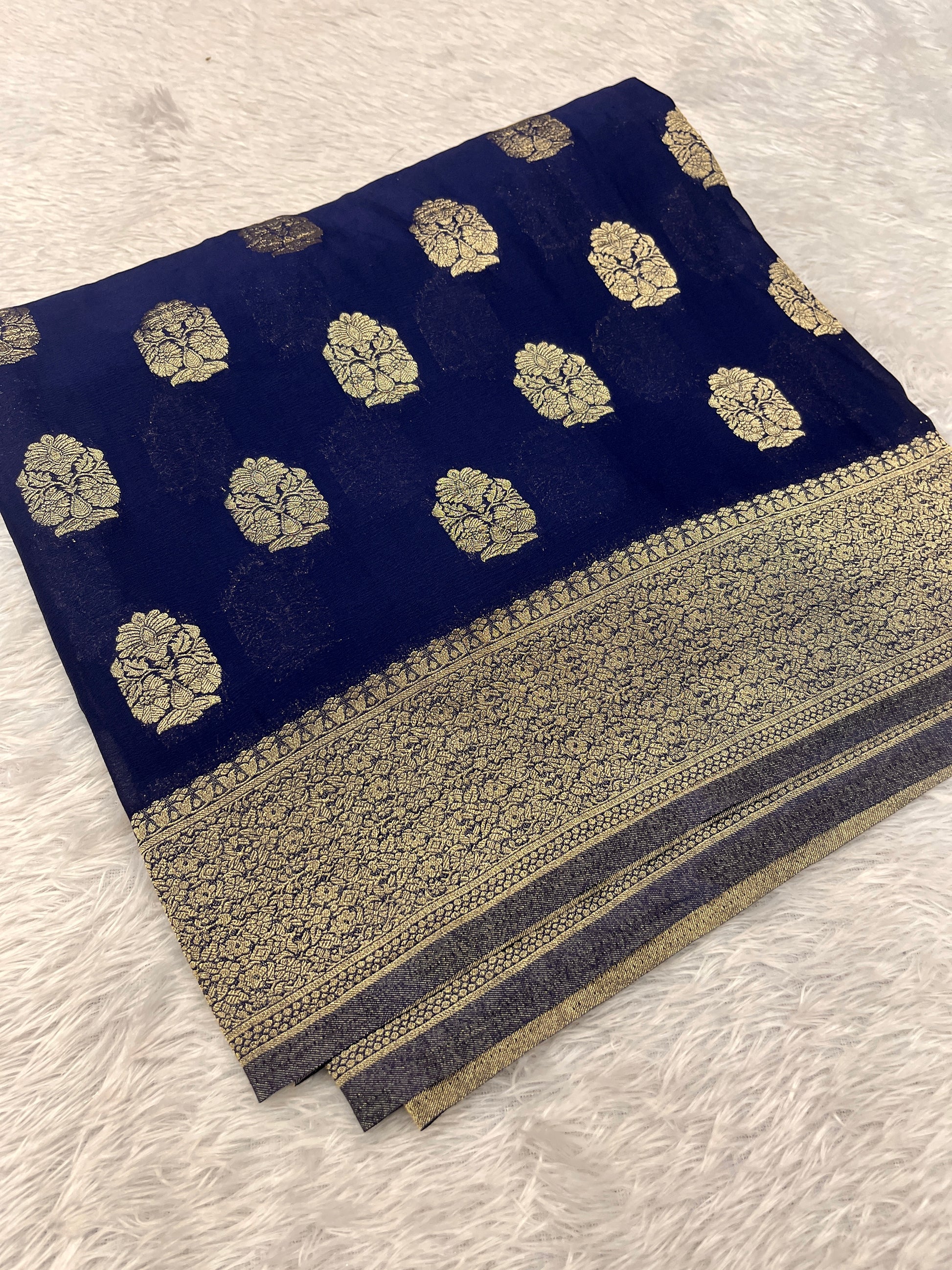 Chinon Silk Royal Buta   Design Navy blue  Saree CN08