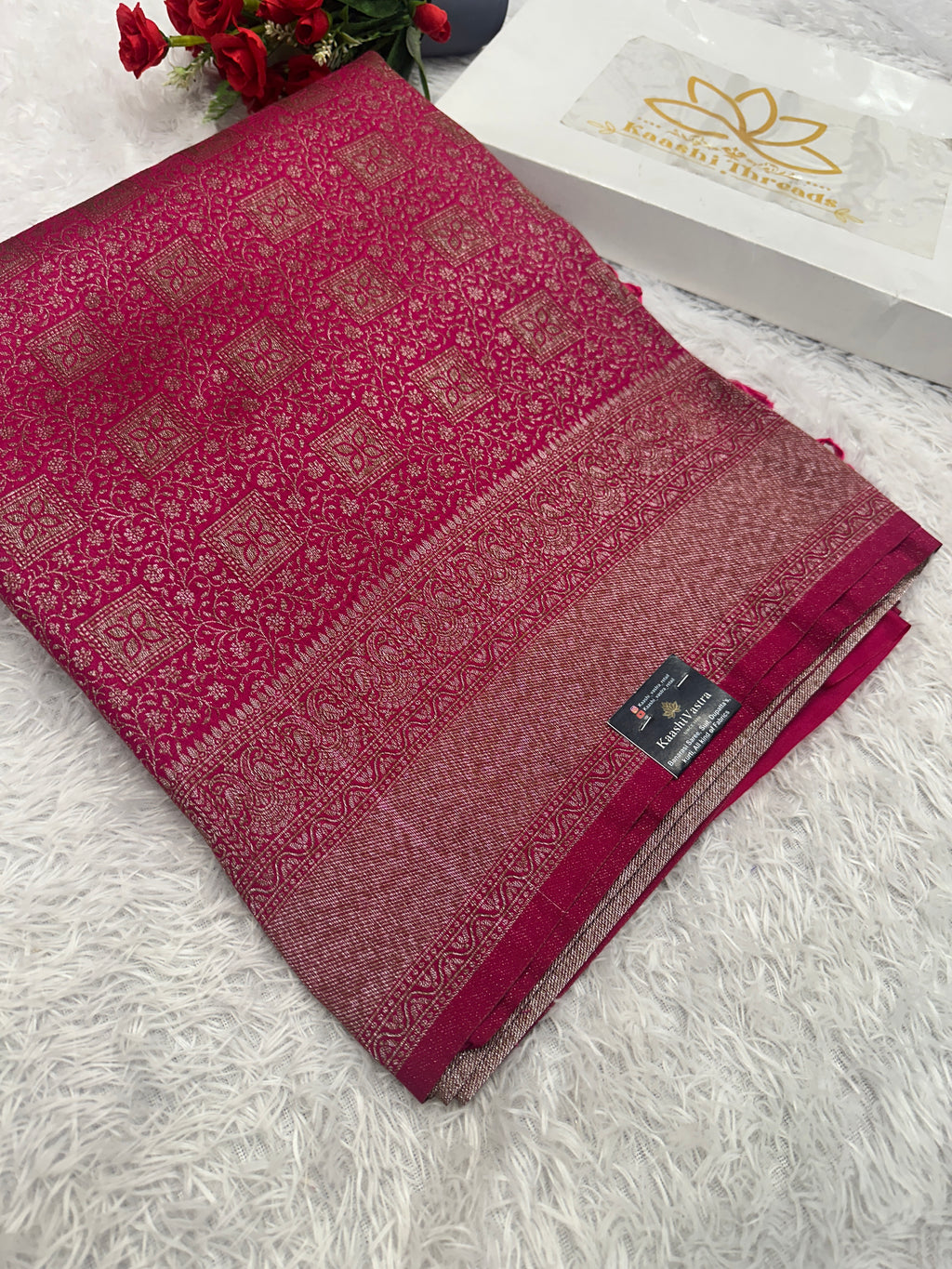 Rani pink Banarasi Dupion Silk Saree with Embossed Antique Zari Weaving & Rich Antique Zari Pallu | STF109