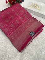 Rani pink Banarasi Dupion Silk Saree with Embossed Antique Zari Weaving & Rich Antique Zari Pallu | STF109