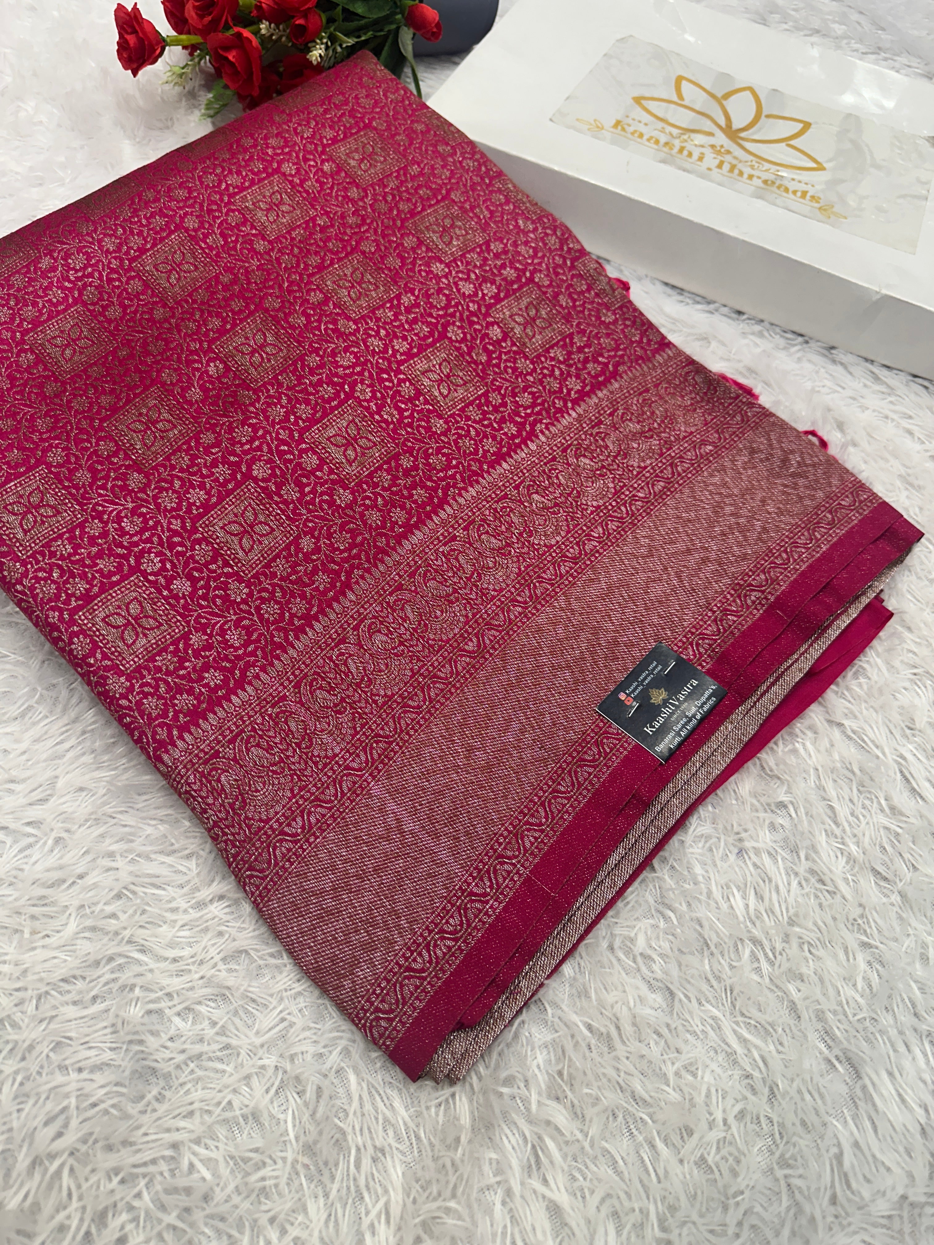 Rani pink Banarasi Dupion Silk Saree with Embossed Antique Zari Weaving & Rich Antique Zari Pallu | STF109