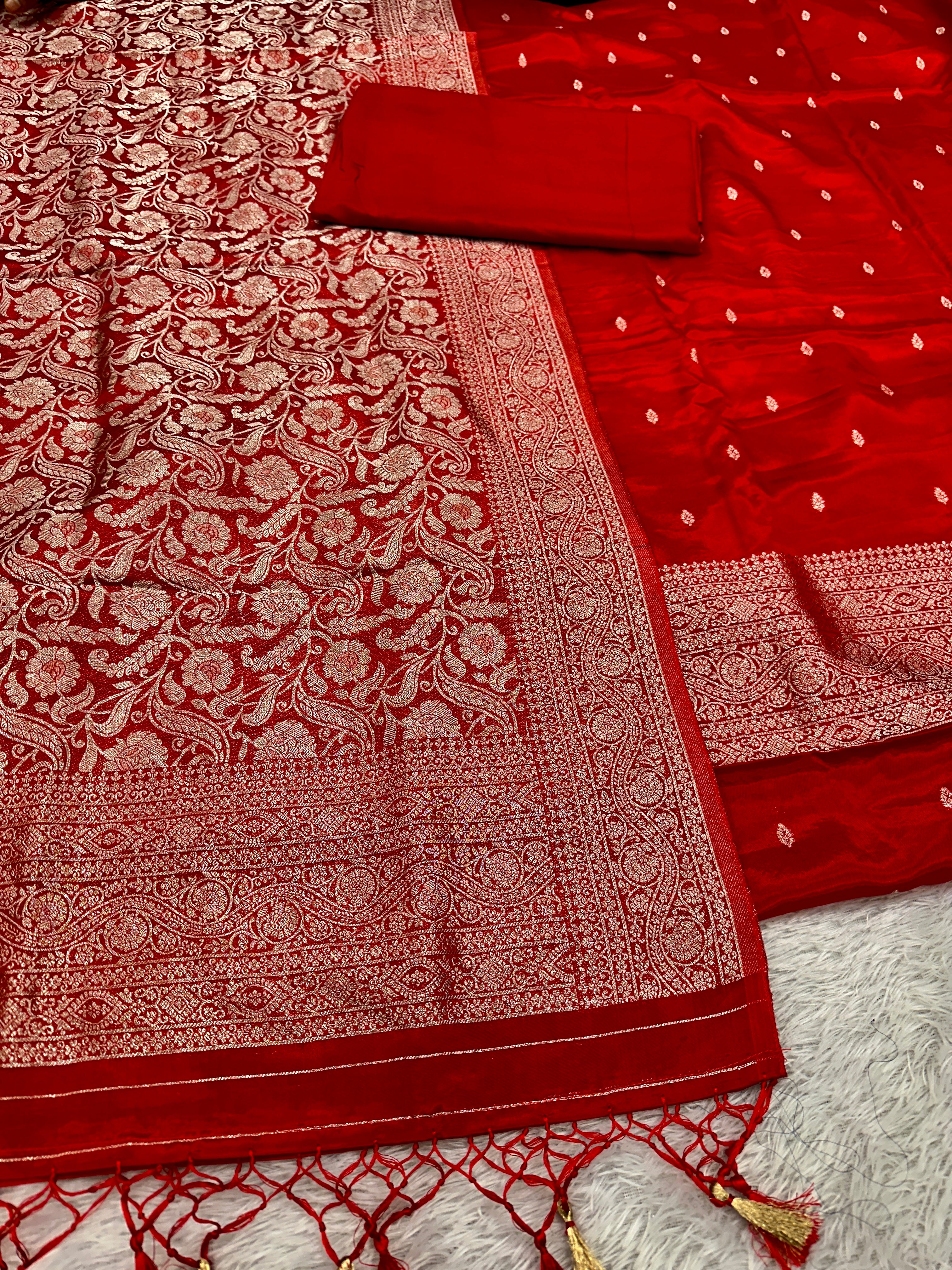✨ Banarasi Jacquard Gap Buti HO Silk 3-Piece Unstitched Dress Material MSS14