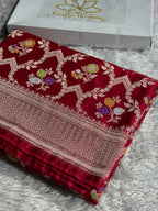 Cherish Red Mashru Kataan Silk Saree with Meenakari Jaal Woven Design & Rich Zari Pallu | MKS621
