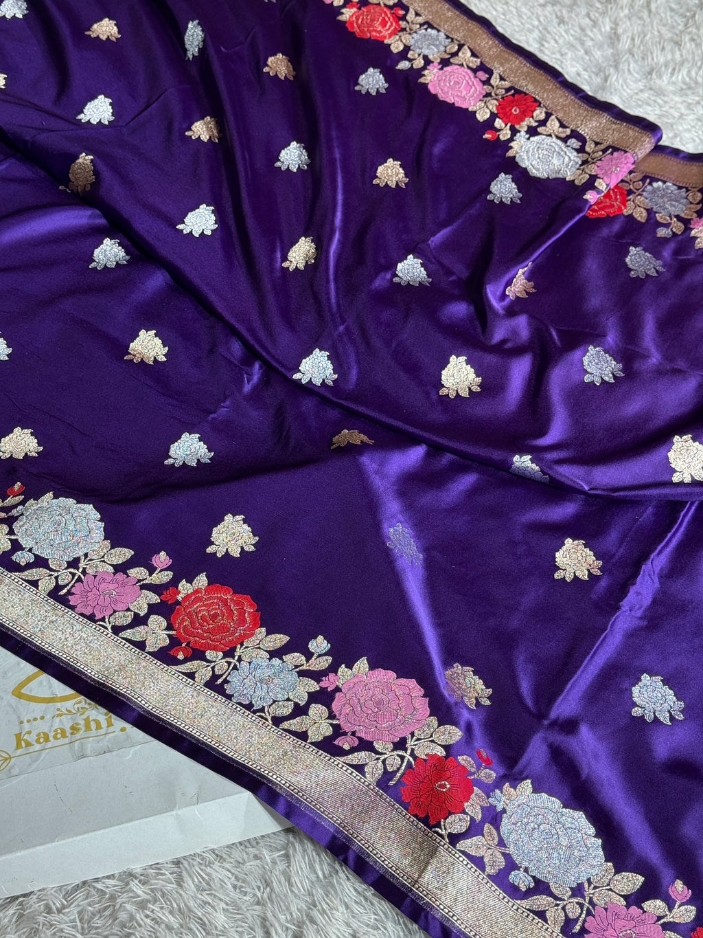 Purple Mashru Kataan Silk Saree with Zari Buta & Meenakari Border | Rich Zari Pallu | MKS507
