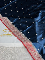 Wine & Light Blue Mashru Kataan Silk Saree with Buta Woven Design MKS651