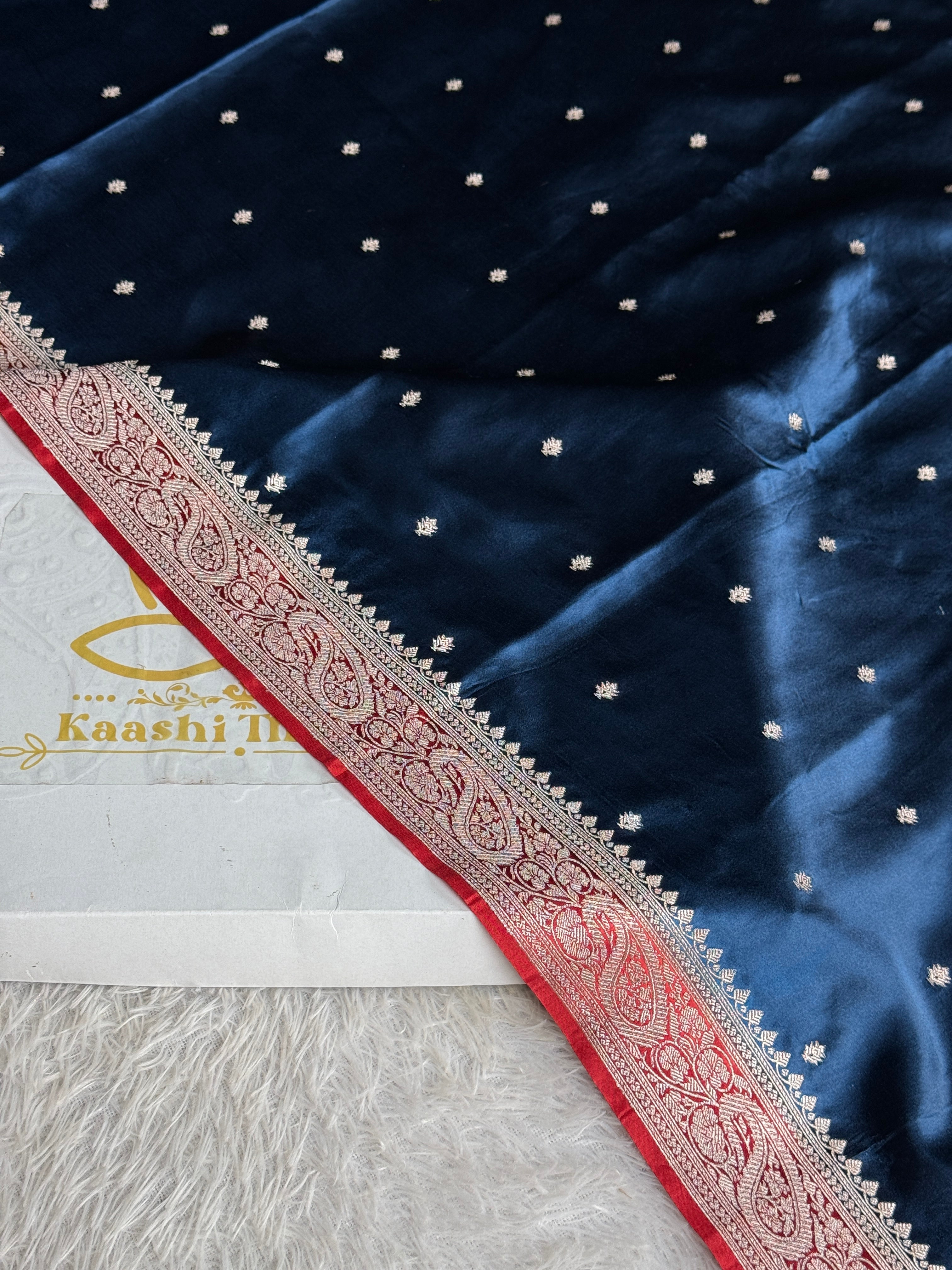 Wine & Light Blue Mashru Kataan Silk Saree with Buta Woven Design MKS651