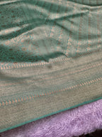 Sea Green Banarasi Dupion Silk Saree with Embossed Antique Zari Weaving & Rich Antique Zari Pallu | STF60