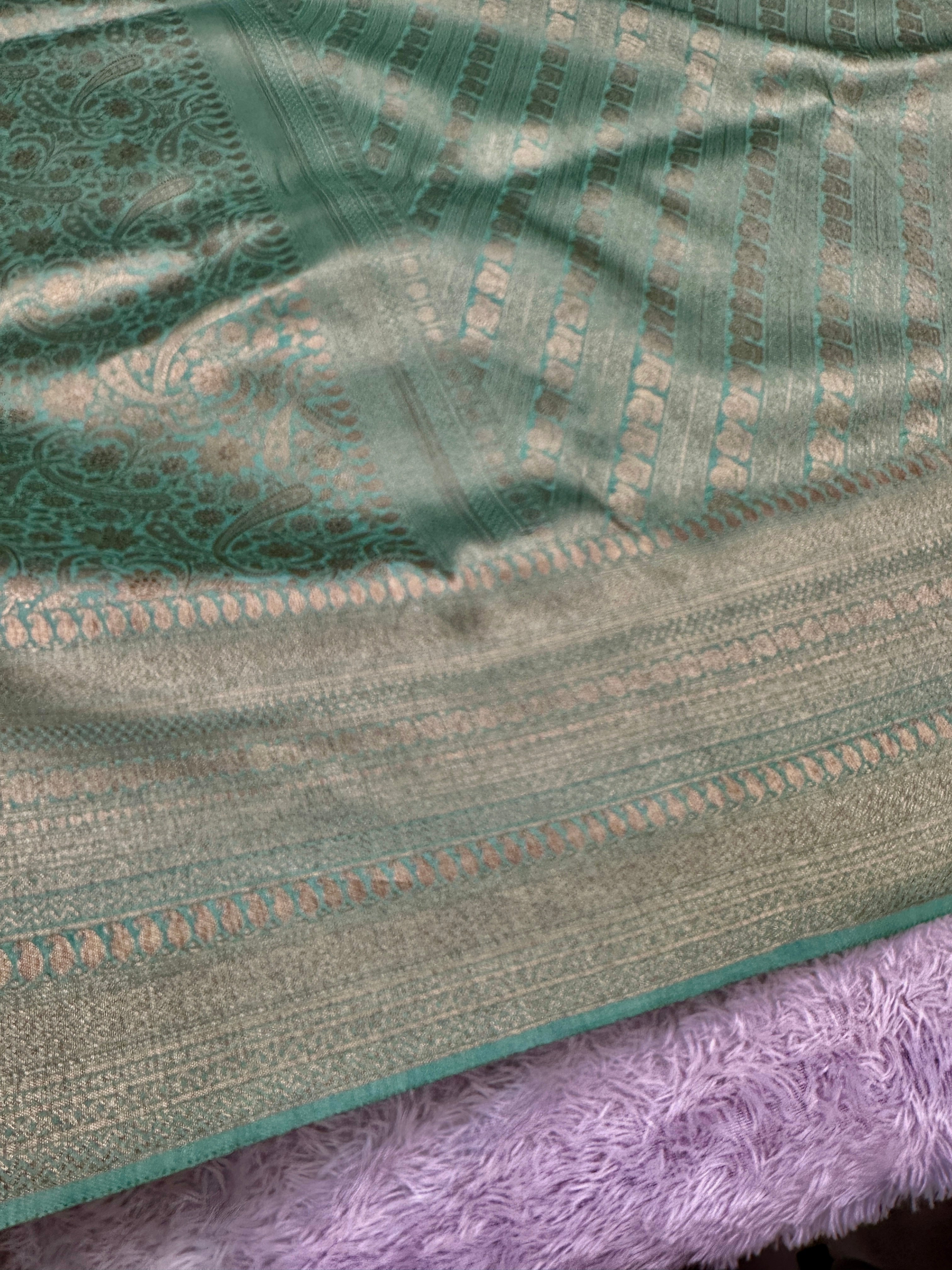 Sea Green Banarasi Dupion Silk Saree with Embossed Antique Zari Weaving & Rich Antique Zari Pallu | STF60