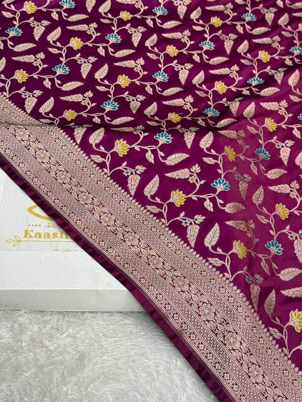 Royal Magenta Mashru Kataan Silk Banarasi Saree with Meenakari Jaal Weaving | MKS710