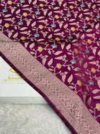 Royal Magenta Mashru Kataan Silk Banarasi Saree with Meenakari Jaal Weaving | MKS710