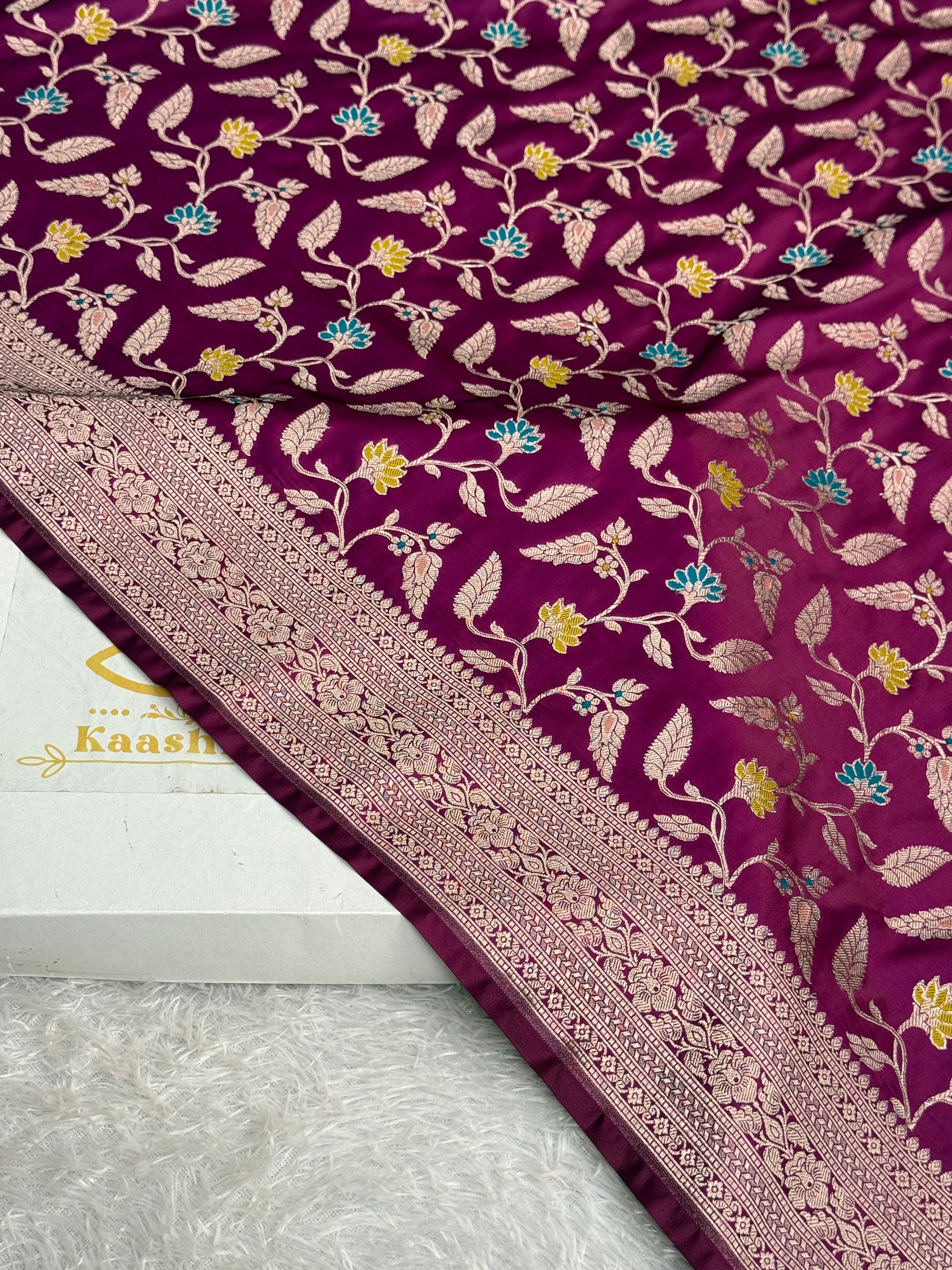 Royal Magenta Mashru Kataan Silk Banarasi Saree with Meenakari Jaal Weaving | MKS710