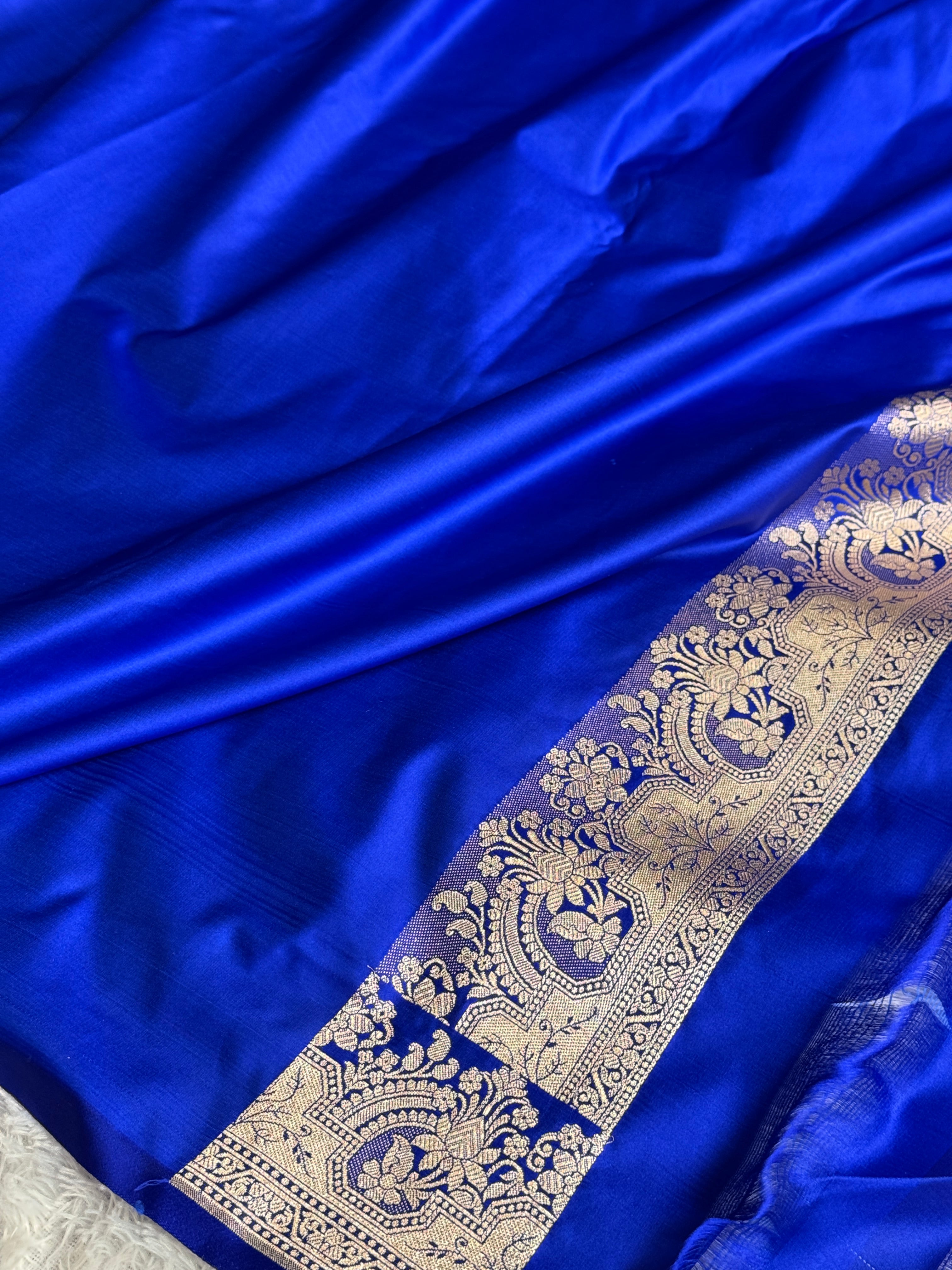 Royal Blue Mashru Kataan Silk Saree | All Over Buta Woven Design | MKS697