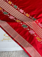 Red Mashru Silk Saree with Meenakari Zari Woven Design – MKS803