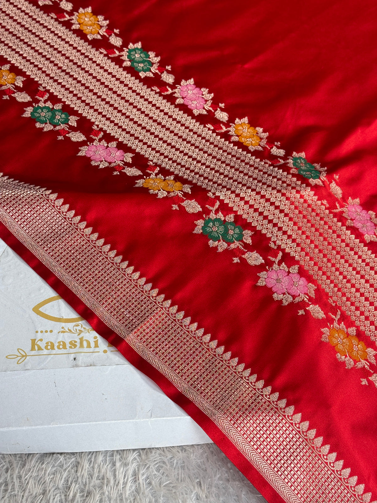 Red Mashru Silk Saree with Meenakari Zari Woven Design – MKS803