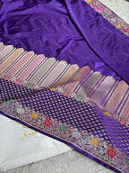 ✨ Royal Purple Meenakari Woven Banarasi Satin Mashru Silk Saree with Scalloped Border MKS212