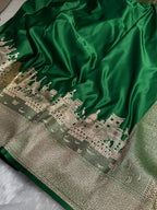 Mashru Kataan Silk Saree with Ghats Woven Design, Ikkat Border & Rich Zari Pallu – MKS406