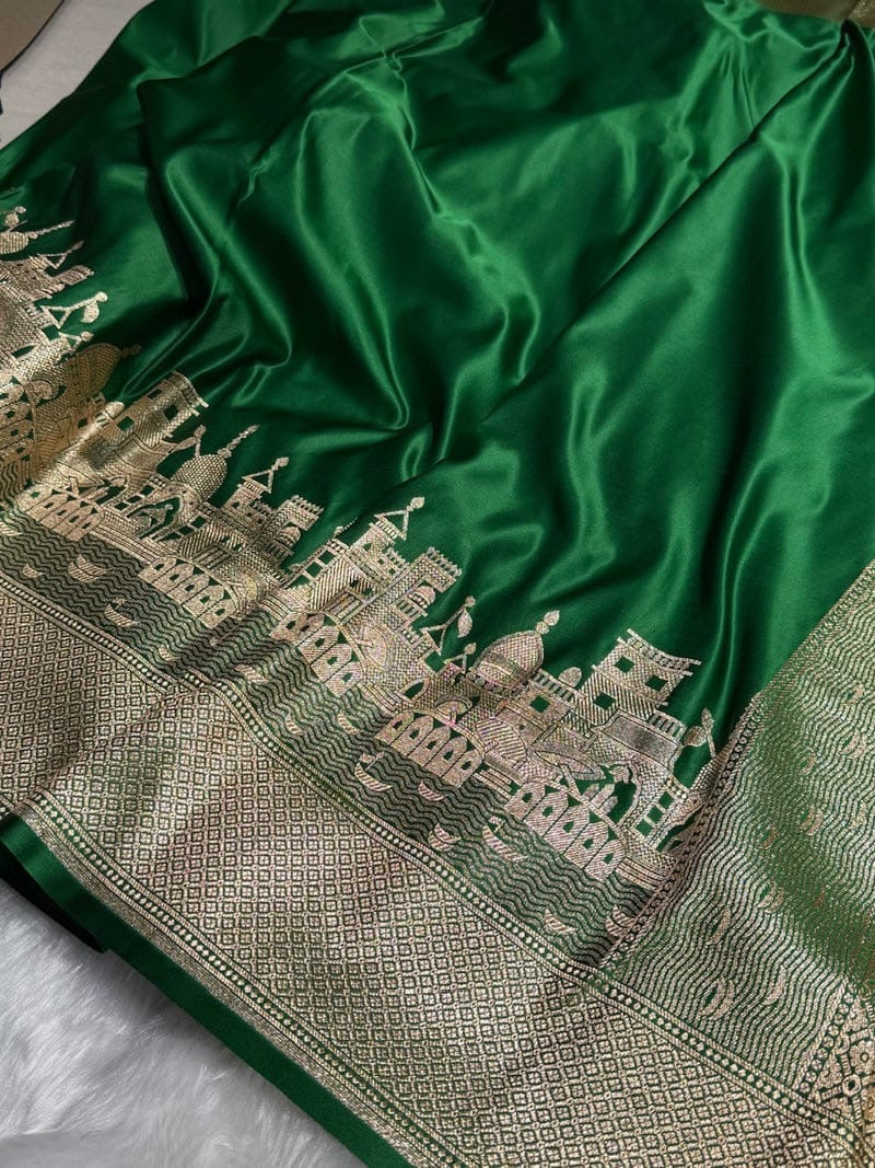 Mashru Kataan Silk Saree with Ghats Woven Design, Ikkat Border & Rich Zari Pallu – MKS406