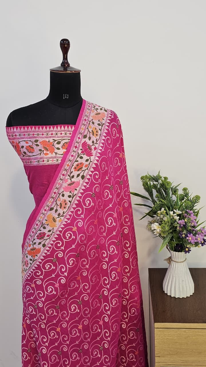 Pure Silk Tussar Banarasi Saree with All-over Meenakari Jaal Woven Pattern TSS12