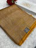 Mustard yellow Banarasi Dupion Silk Saree with Embossed Antique Zari Weaving & Rich Antique Zari Pallu | STF113