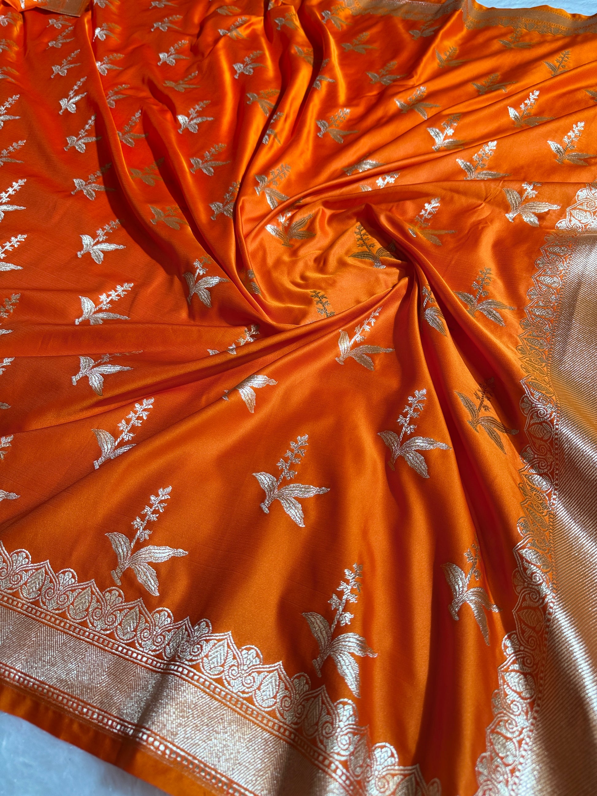 Orange Color Mashru Banarsi Satin Saree MKS086