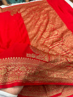 Premium Pure Silk Crepe Saree with Antique Zari Woven Border & Rich Pallu – PS32