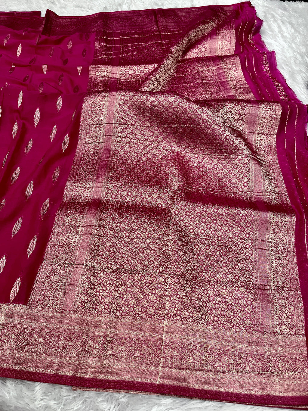 Chinon Silk Andakar Dark Pink Color Saree CN02
