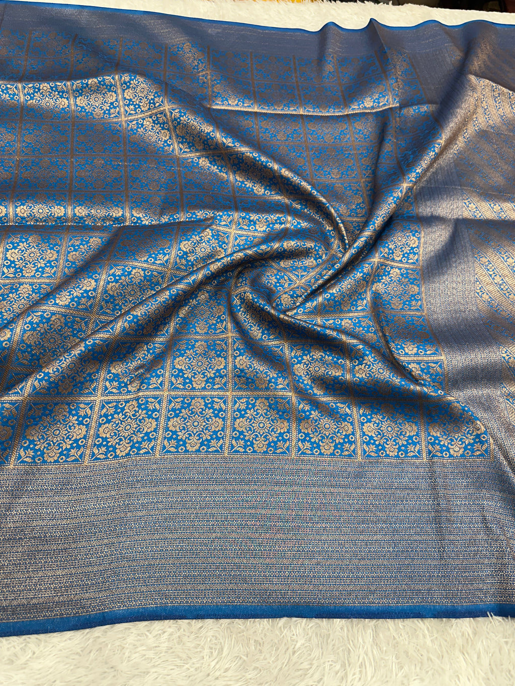 Light Blue Banarasi Dupion Silk Saree with Embossed Antique Zari Weaving & Rich Antique Zari Pallu | STF77