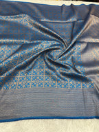 Light Blue Banarasi Dupion Silk Saree with Embossed Antique Zari Weaving & Rich Antique Zari Pallu | STF77