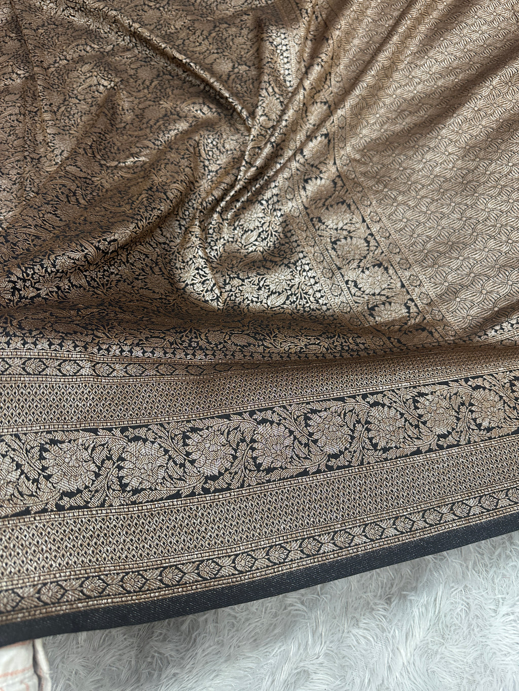 Black Maroon Banarasi Dupion Silk Saree with Embossed Antique Zari Weaving & Rich Antique Zari Pallu | STF104