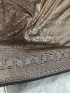 Black Maroon Banarasi Dupion Silk Saree with Embossed Antique Zari Weaving & Rich Antique Zari Pallu | STF104