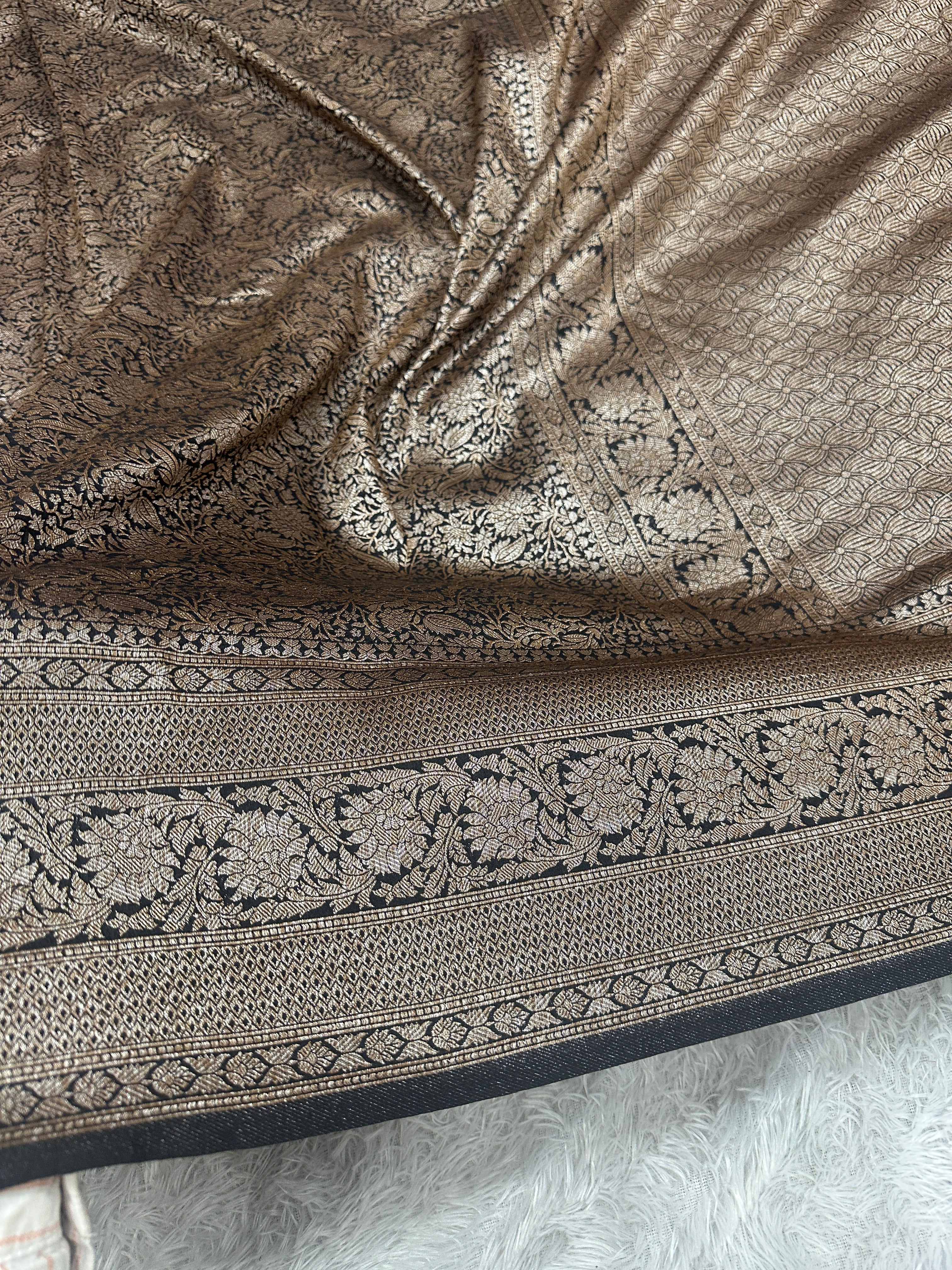Black Maroon Banarasi Dupion Silk Saree with Embossed Antique Zari Weaving & Rich Antique Zari Pallu | STF104